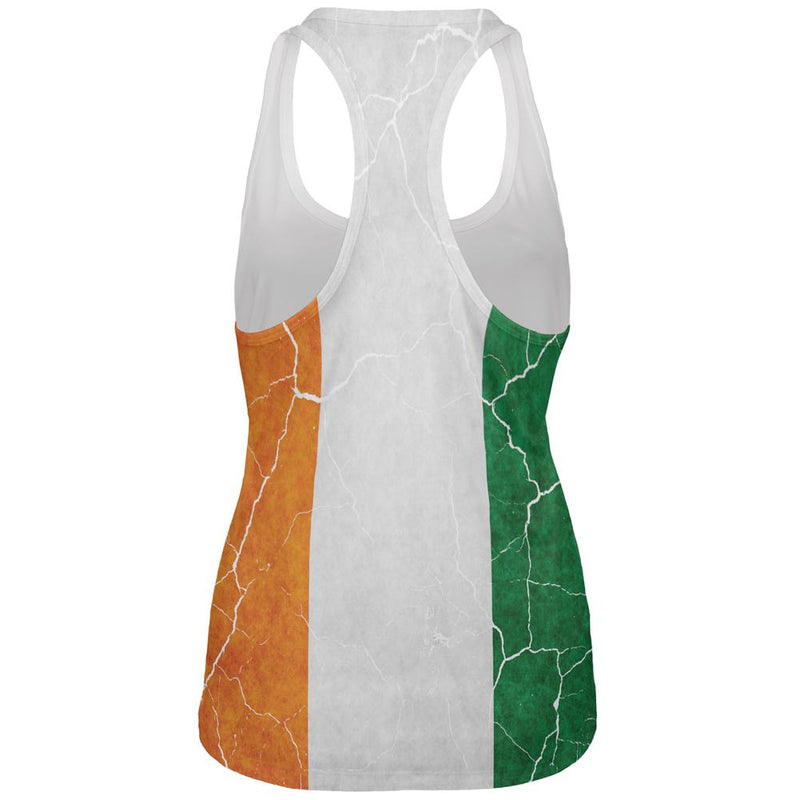 St Patrick's Day Vintage Irish Map Flag Distressed All Over Womens Work Out Tank Top Women's Tank Tops Old Glory   