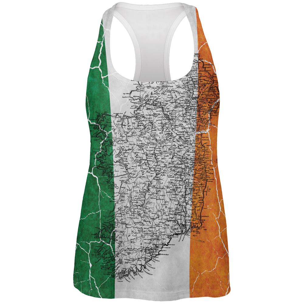 St Patrick's Day Vintage Irish Map Flag Distressed All Over Womens Work Out Tank Top Women's Tank Tops Old Glory 2XL Multi 