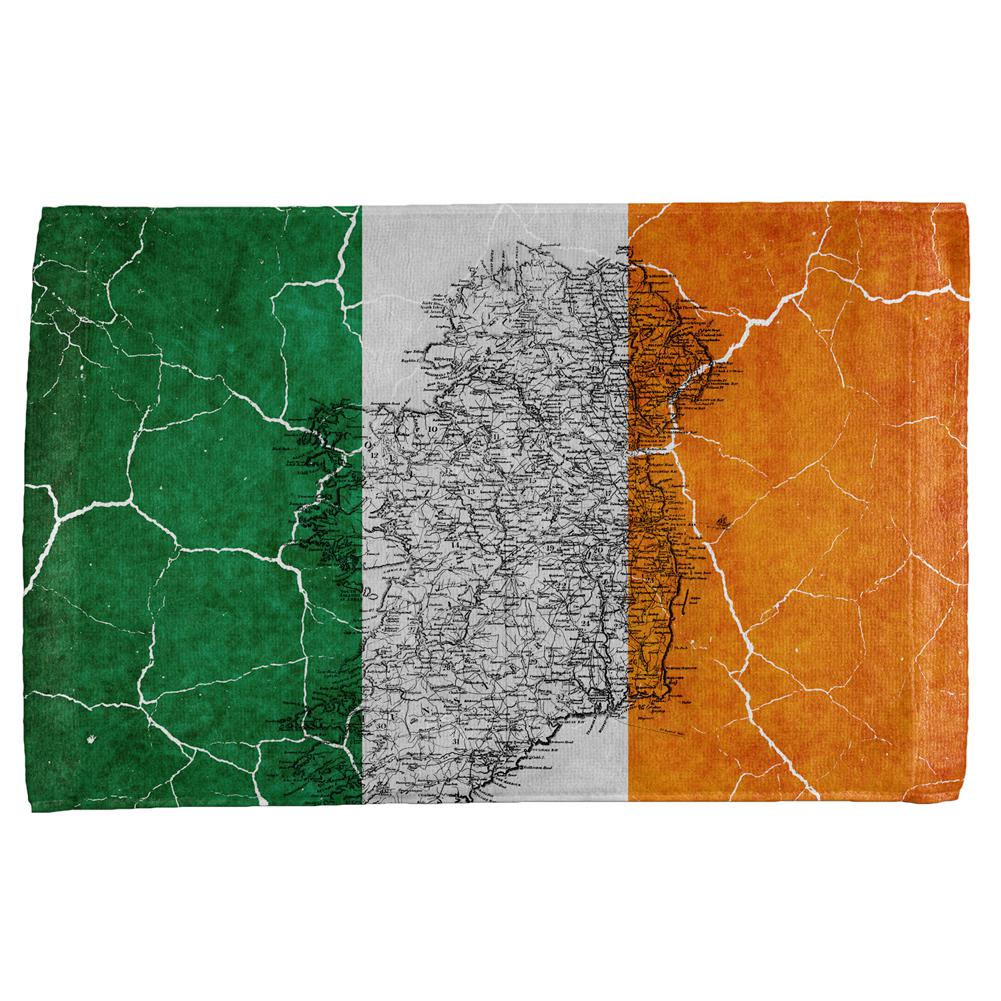 St Patrick's Day Vintage Irish Map Flag Distressed All Over Hand Towel Hand Towel Old Glory OS Multi 