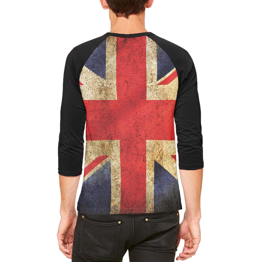 British Flag Union Jack Grunge Distressed Mens Raglan T Shirt Men's Raglans Old Glory   