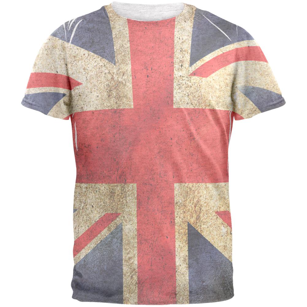 British Flag Union Jack Grunge Distressed Mens T Shirt Men's T-Shirts Old Glory 2XL Heather White 