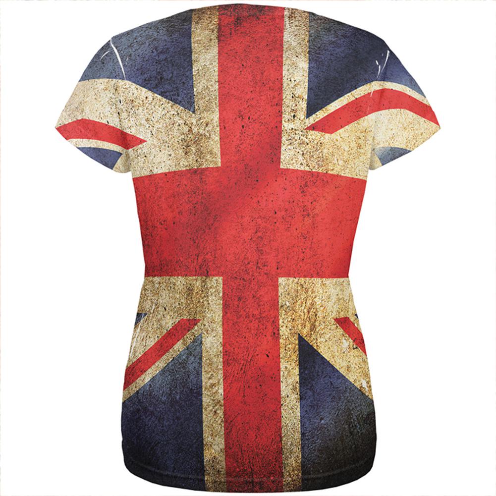 British Flag Union Jack Grunge Distressed All Over Womens T Shirt Women's T-Shirts Old Glory   