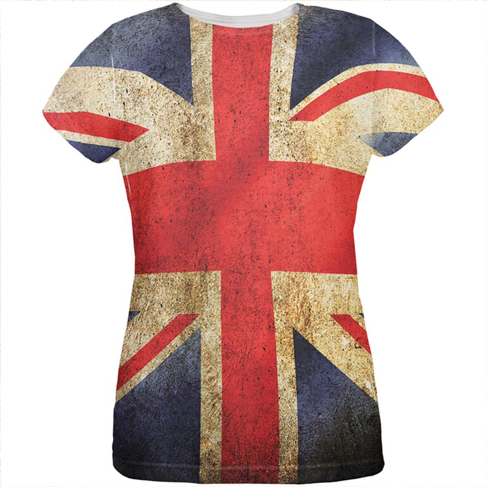 British Flag Union Jack Grunge Distressed All Over Womens T Shirt Women's T-Shirts Old Glory 2XL Multi 