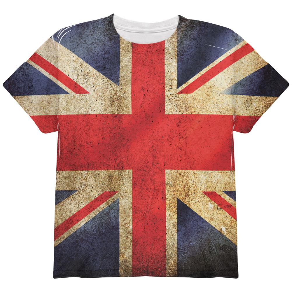 British Flag Union Jack Grunge Distressed All Over Youth T Shirt Youth T-Shirts Old Glory LG Multi 