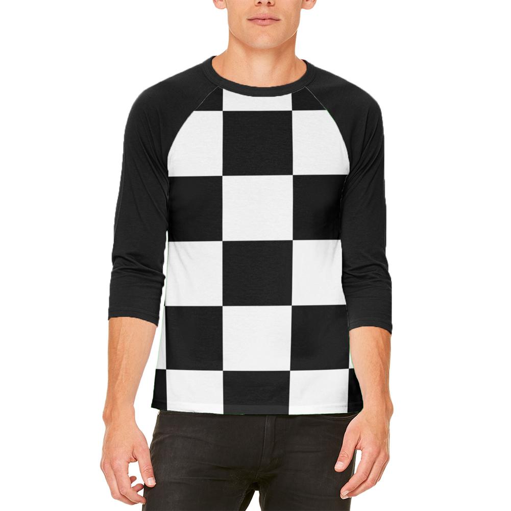 Finish Line Checkered Flag Mens Raglan T Shirt Men's Raglans Old Glory 2XL White-Black 