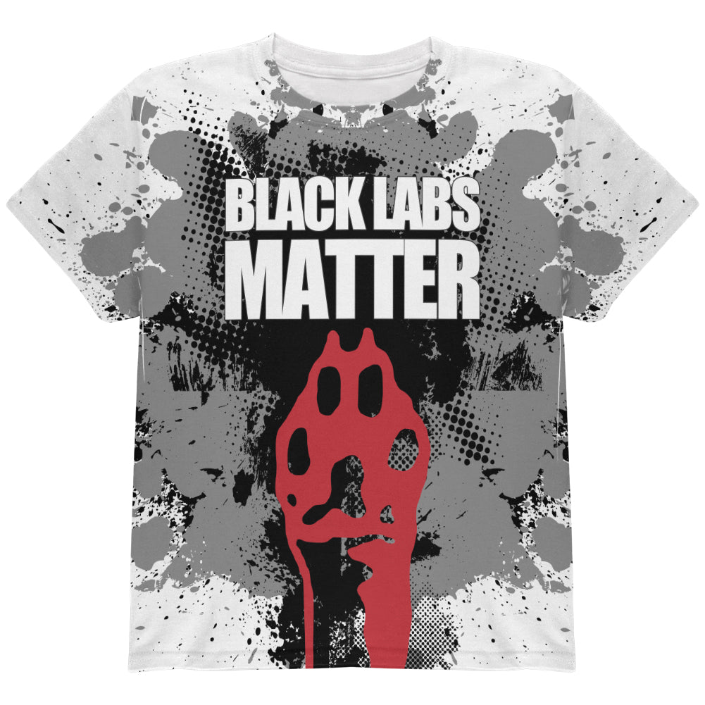 Black Labs Matter Funny Splatter All Over Youth T Shirt Youth T-Shirts Old Glory YLG Multicoloured 