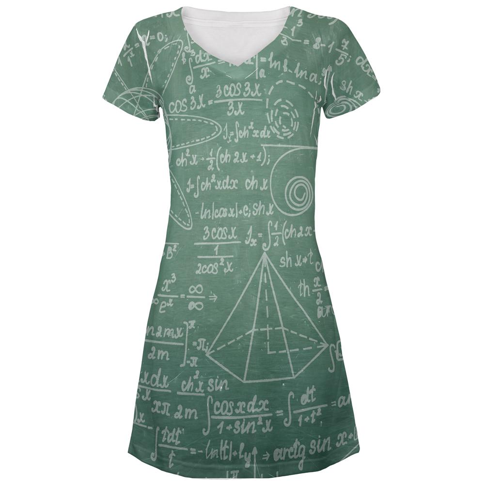 Math Geek Formulas Chalkboard All Over Juniors Beach Cover-Up Dress Juniors Dresses Old Glory MD Multi 