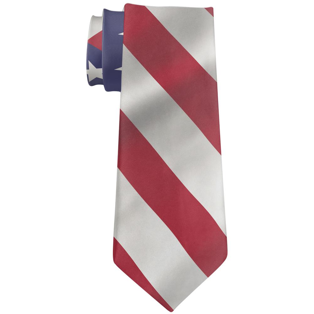 July 4th Patriotic Wavy American Flag All Over Neck Tie Men's Neck Ties Old Glory OS Multi 