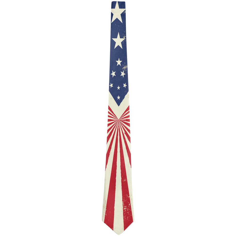 July 4th Patriotic Starburst American Flag DIstressed All Over Neck Tie Men's Neck Ties Old Glory   