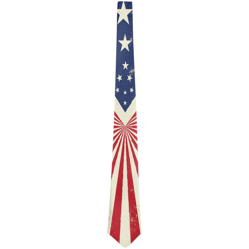 July 4th Patriotic Starburst American Flag DIstressed All Over Neck Tie Men's Neck Ties Old Glory   