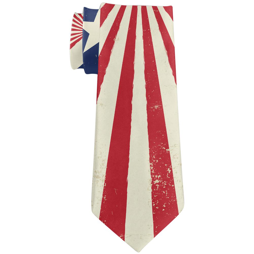 July 4th Patriotic Starburst American Flag DIstressed All Over Neck Tie Men's Neck Ties Old Glory OS Multi 