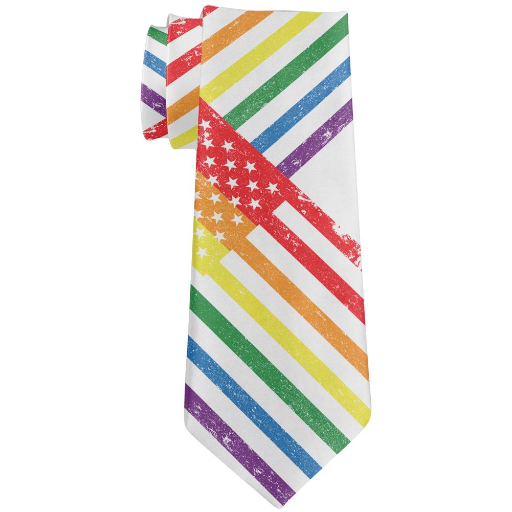 July 4th Patriotic LGBT Gay Pride American Flag Distressed All Over Neck Tie Men's Neck Ties Old Glory OS Multi 