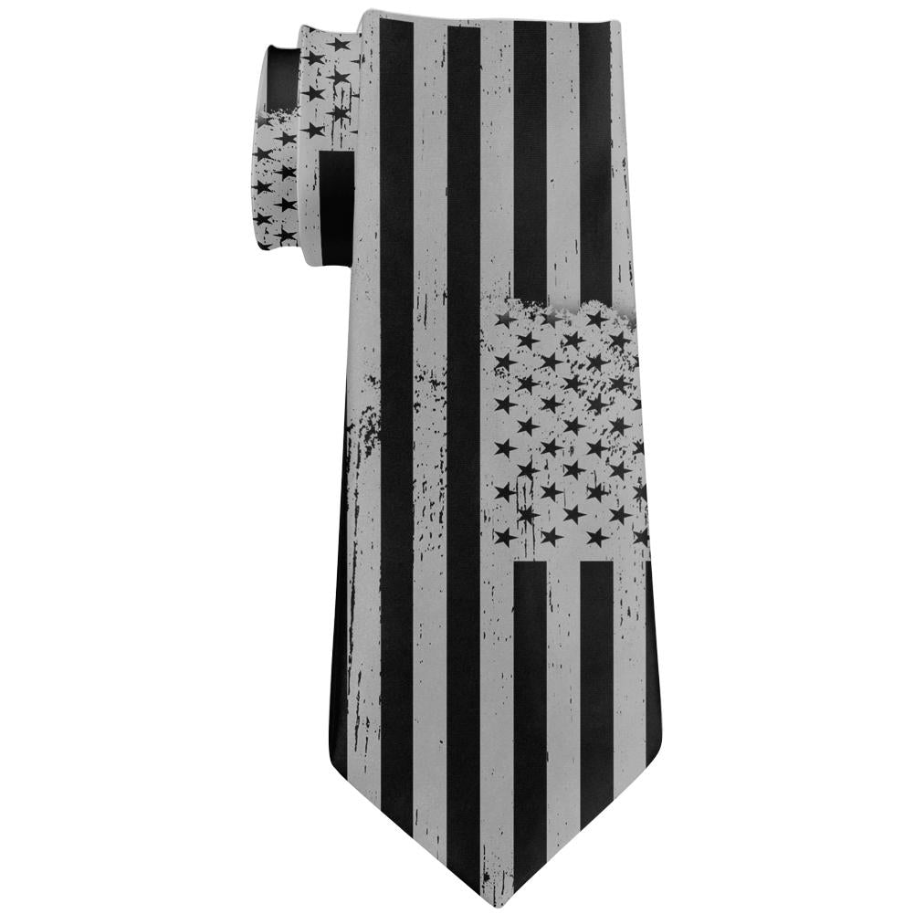 July 4th Black And Grey Distressed American Flag All Over Neck Tie Men's Neck Ties Old Glory OS Multi 