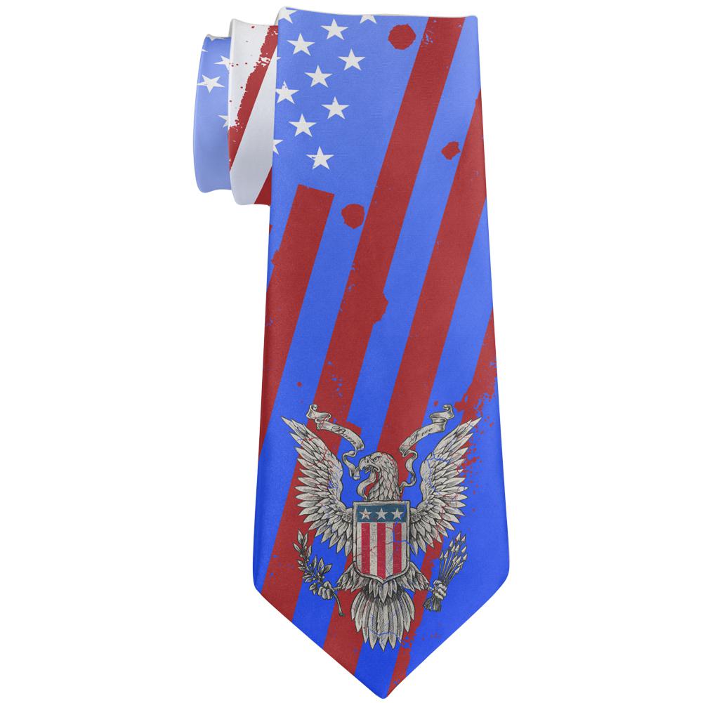 July 4th Born Free Distressed American Flag Eagle All Over Neck Tie Men's Neck Ties Old Glory OS Multi 