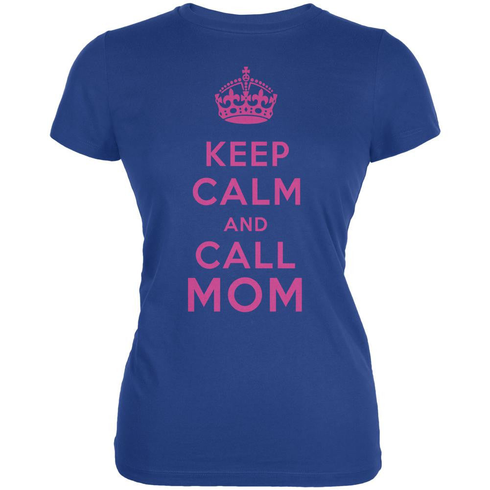 Mother's Day Keep Calm And Call Mom Juniors Soft T Shirt Juniors T-Shirts Old Glory 2XL Blue 