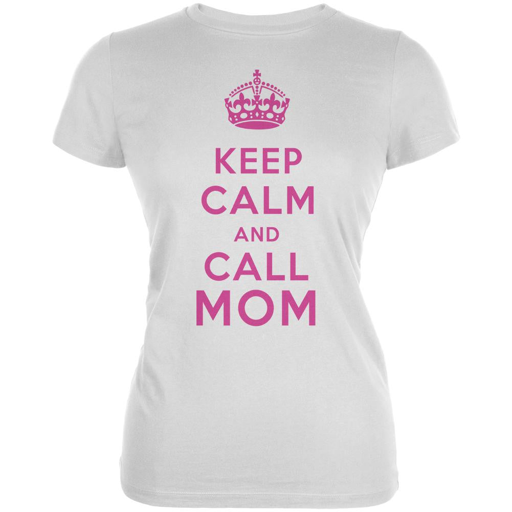 Mother's Day Keep Calm And Call Mom Juniors Soft T Shirt Juniors T-Shirts Old Glory 2XL White 