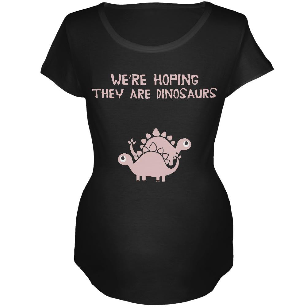 Hoping They Are Dinosaurs Twin Girls Maternity Soft T Shirt Maternity T-Shirts Old Glory 2XL Black 