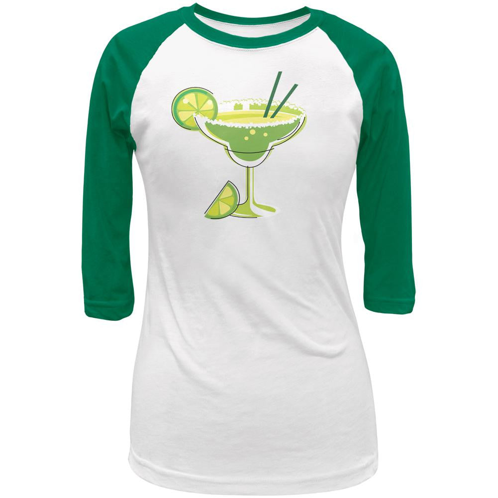 Cinco de Mayo Margarita Glass Juniors 3/4 Raglan T Shirt Juniors Raglans Old Glory 2XL White 