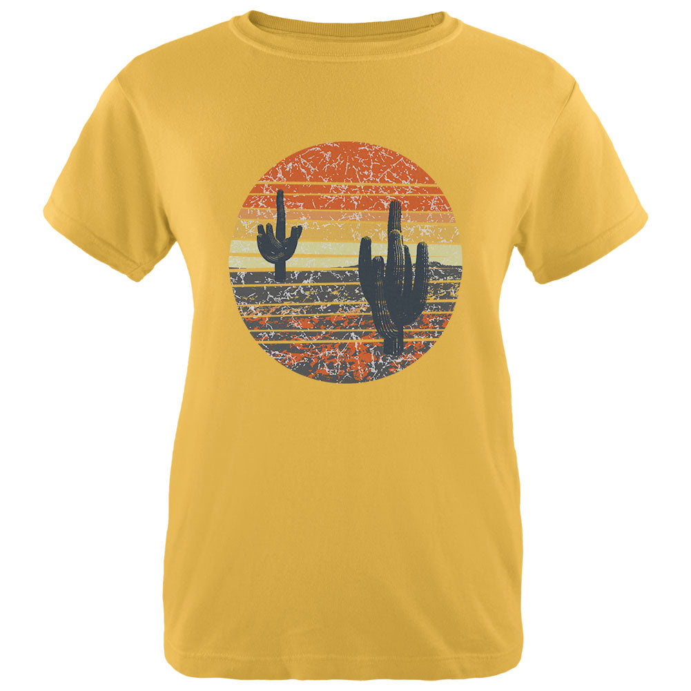 Vintage Cactus Sunset Womens T Shirt Women's T-Shirts Old Glory SM Yellow 