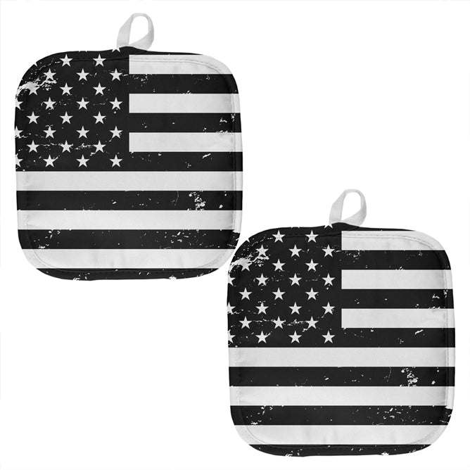 Black And White American Flag All Over Pot Holder (Set of 2) Pot Holders Old Glory OS Multicolored 