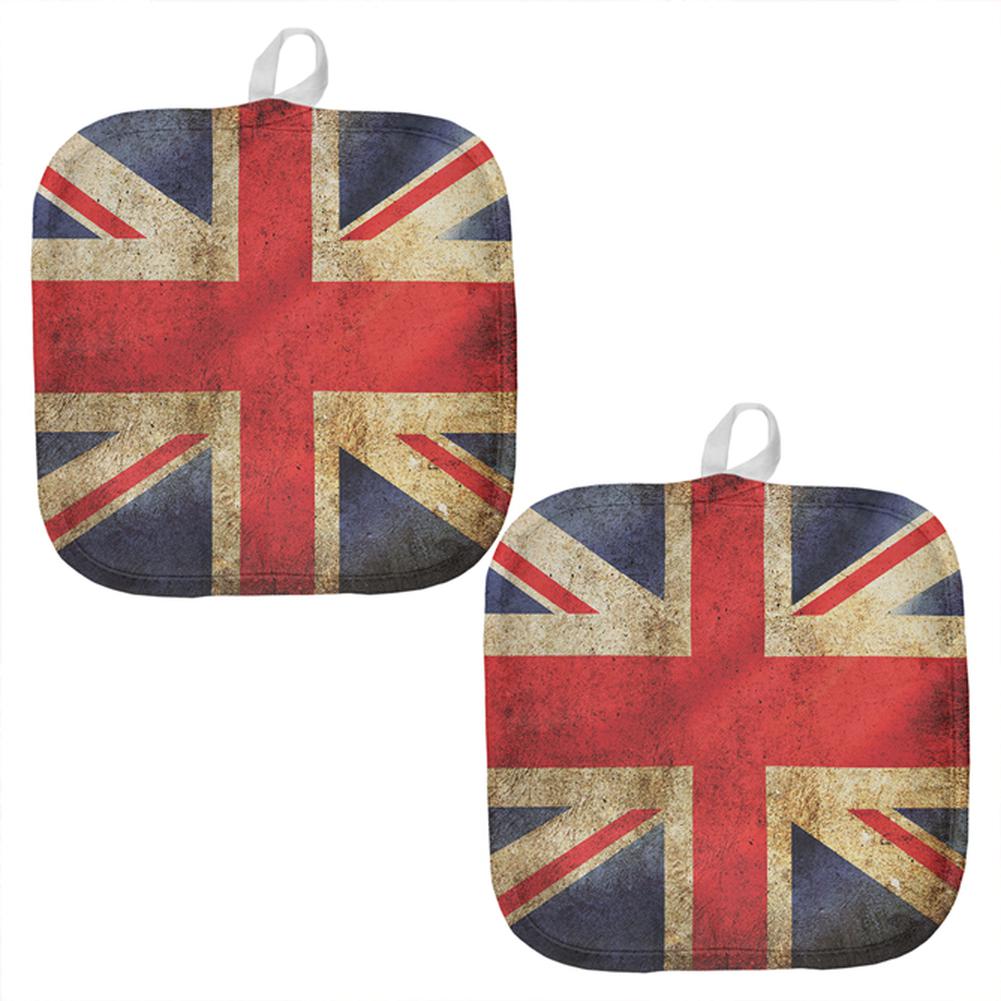 British Grunge Union Jack Flag All Over Pot Holder (Set of 2) Pot Holders Old Glory OS Multi 