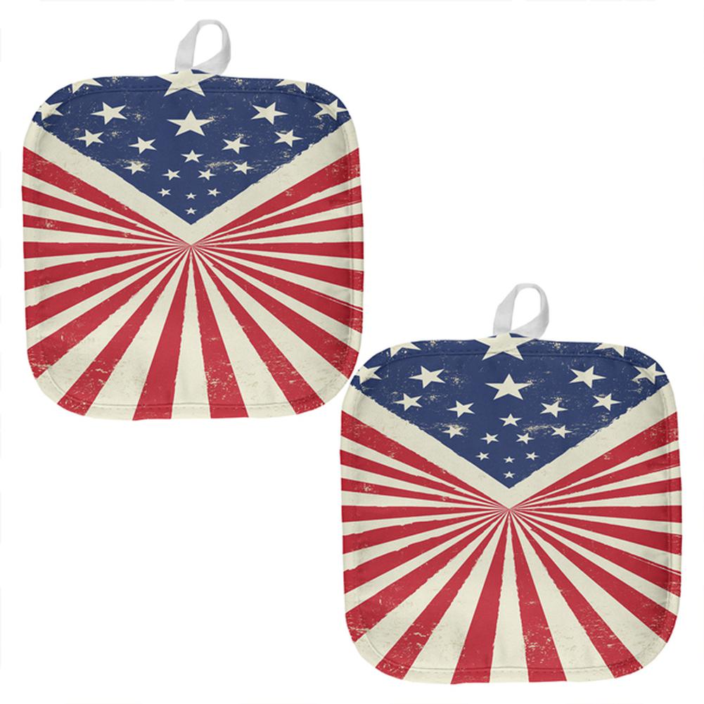 Vintage American Flag Starburst All Over Pot Holder (Set of 2) Pot Holders Old Glory OS Multi 