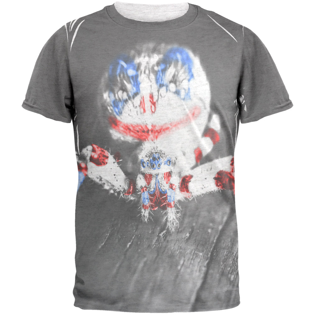 Patriotic Killer Clown Spider Of Halloween Mens T Shirt Men's T-Shirts Old Glory 2XL Heather White 