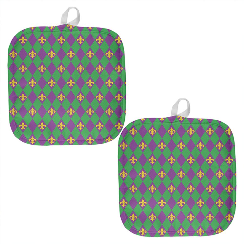 Mardi Gras Jester Fleur De Lis All Over Pot Holder (Set of 2) Pot Holders Old Glory OS Multi 