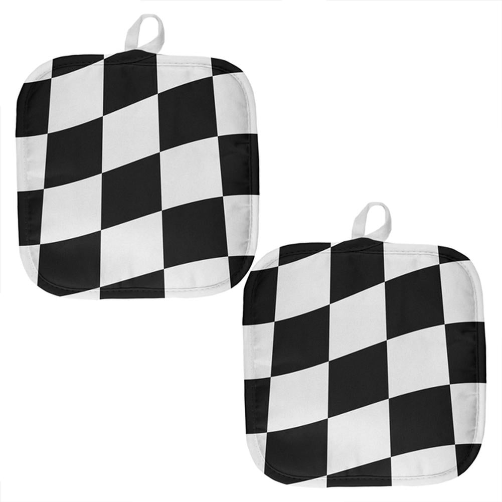 Finish Line Checkered Flag Waving All Over Pot Holder (Set of 2) Pot Holders Old Glory OS Multi 