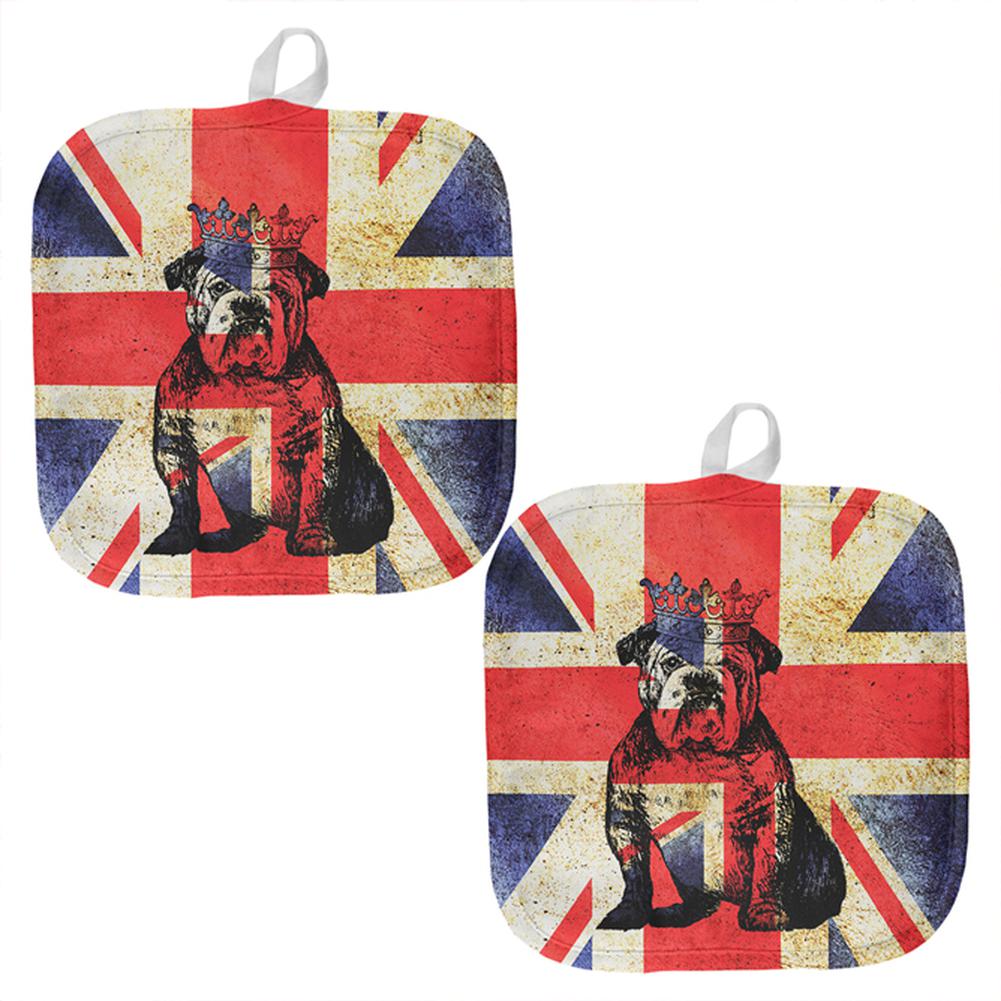 British Bulldog Crown Grunge Flag All Over Pot Holder (Set of 2) Pot Holders Old Glory OS Multi 