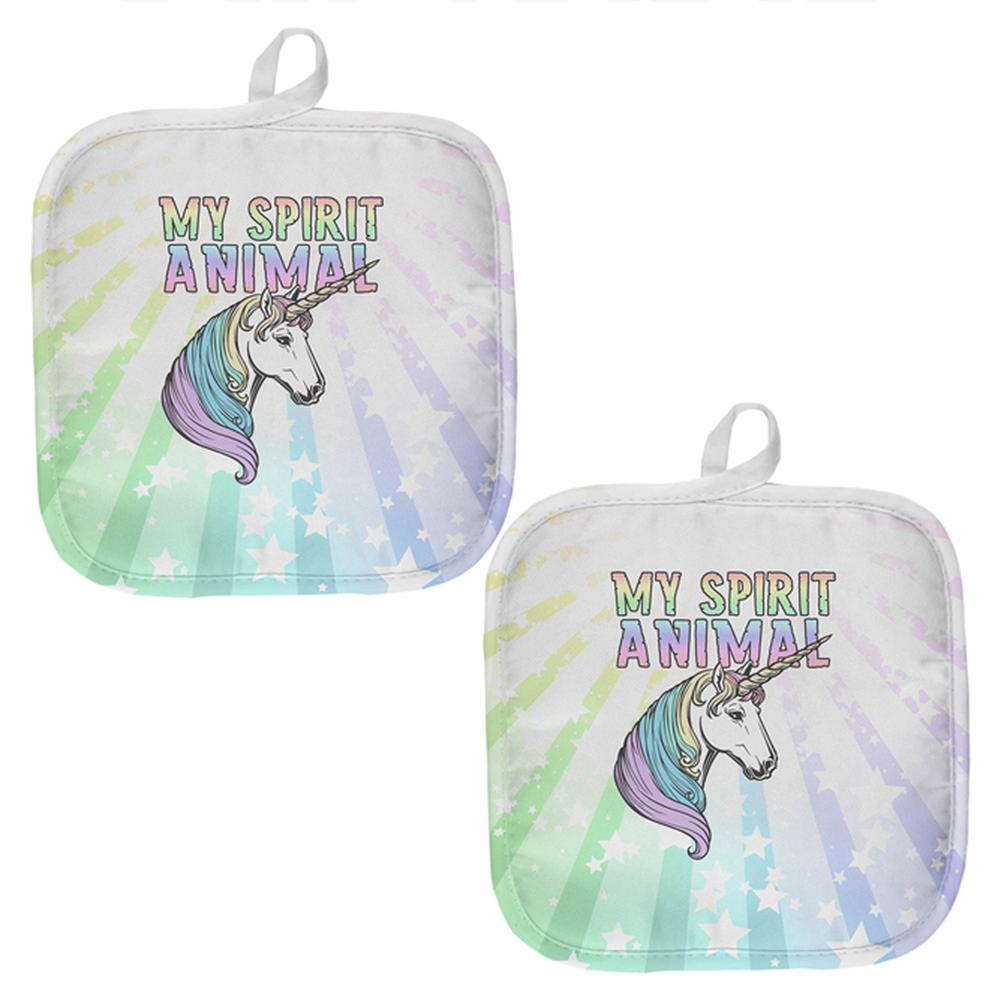 My Spirit Animal Unicorn Pastel Rainbow All Over Pot Holder (Set of 2) Pot Holders Old Glory OS Multi 