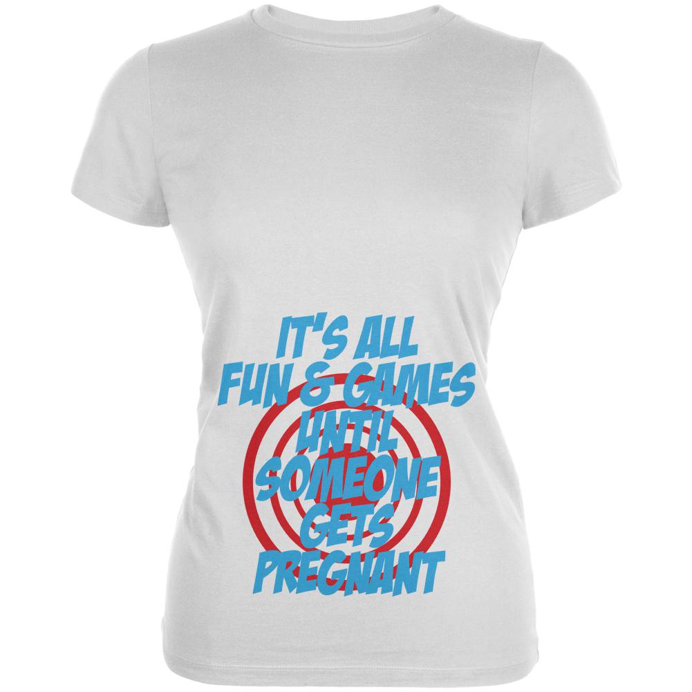 Fun And Games Get Pregnant Juniors Soft T Shirt Juniors T-Shirts Old Glory 2XL White 