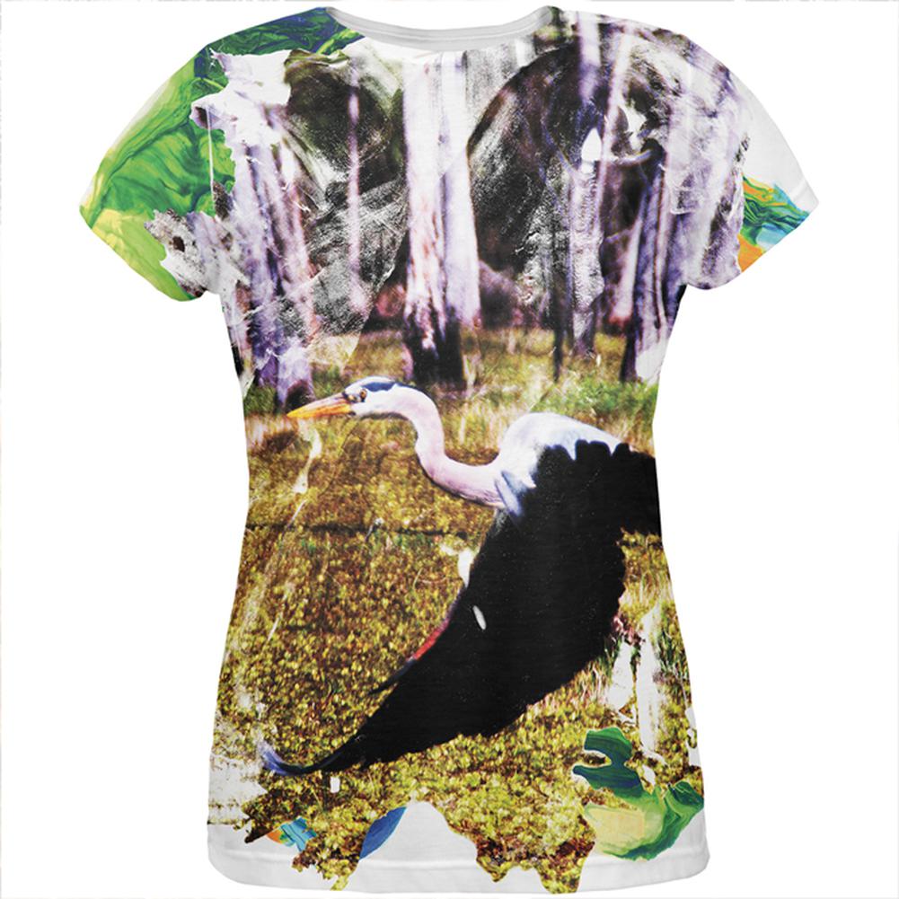 Great Blue Heron Abstract Paint All Over Womens T Shirt Women's T-Shirts Old Glory 2XL Multi 