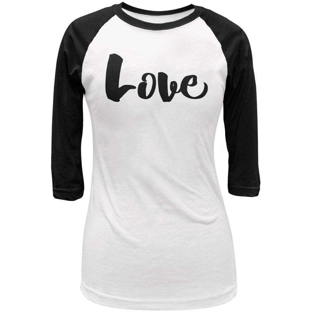 Script Cursive Love Juniors 3/4 Sleeve Raglan T Shirt Juniors T-Shirts Old Glory LG White-Black 