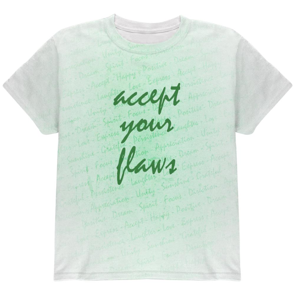 Inspirational Words Accept Your Flaws All Over Youth T Shirt Youth T-Shirts Old Glory LG Multi 