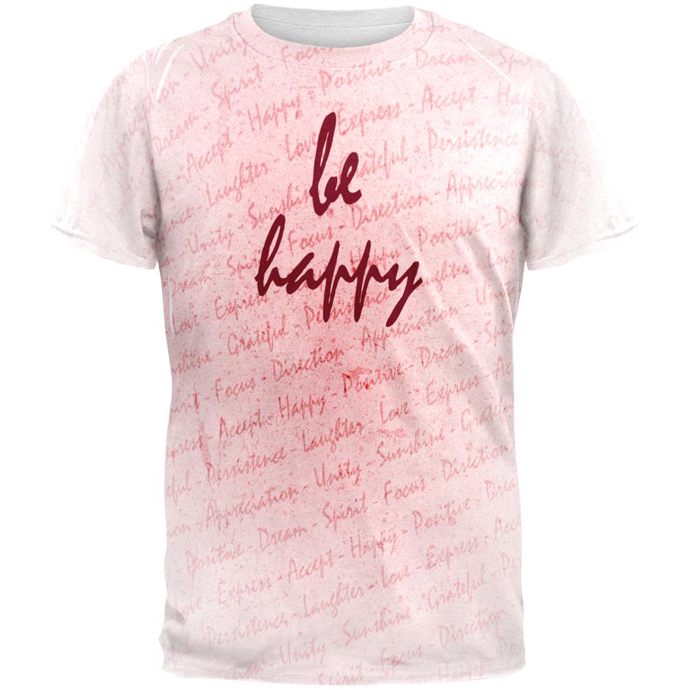 Inspirational Words Be Happy All Over Mens T Shirt Men's T-Shirts Old Glory 2XL Multi 