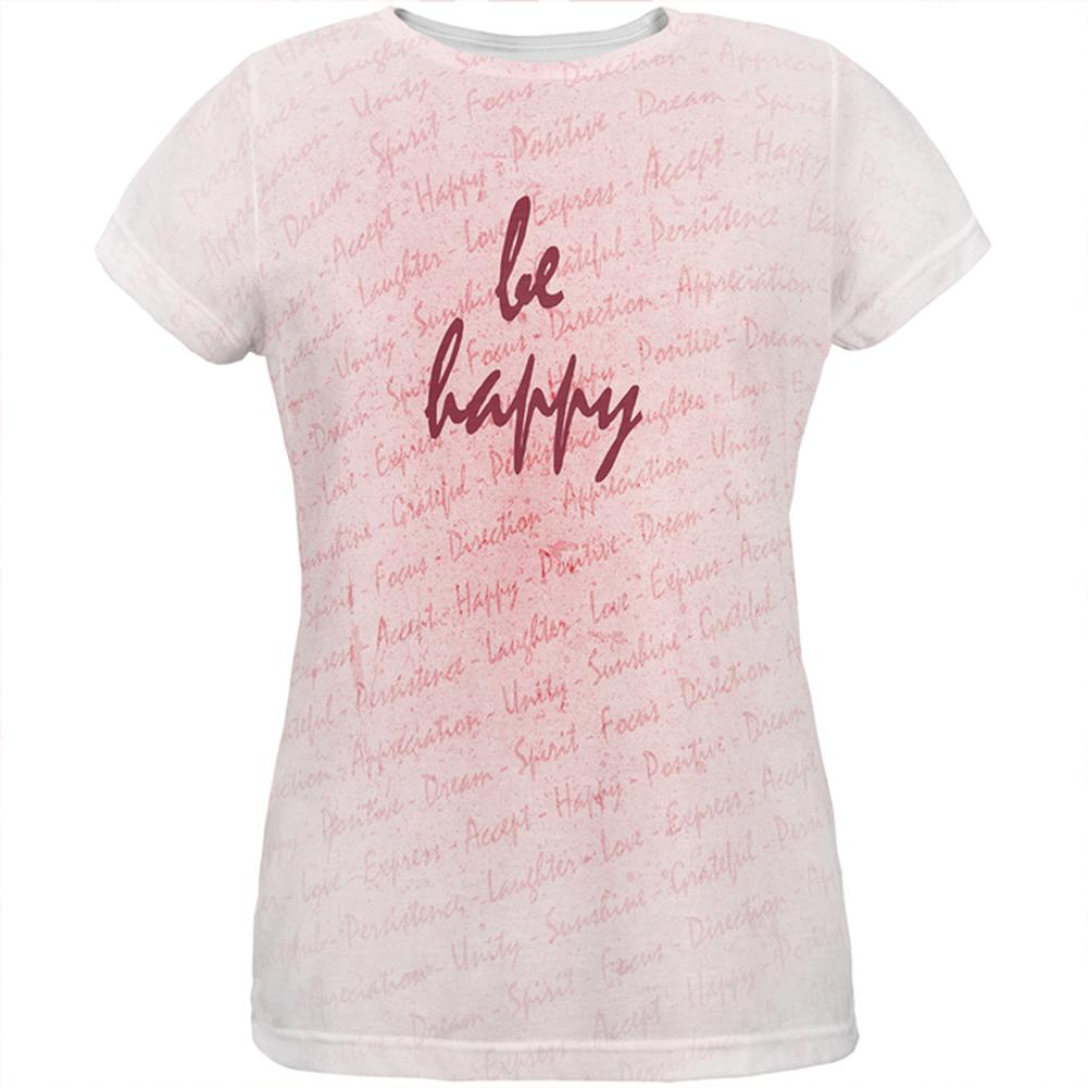 Inspirational Words Be Happy All Over Womens T Shirt Women's T-Shirts Old Glory 2XL Multi 