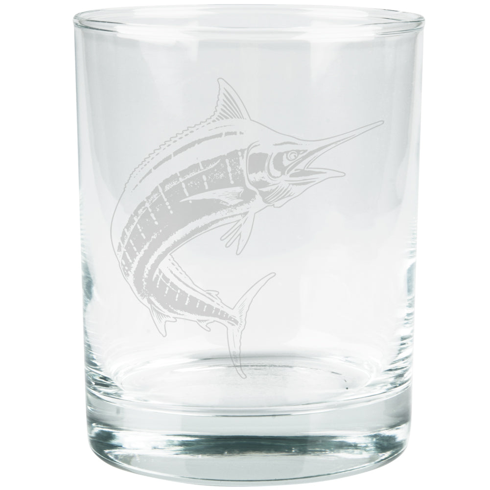 Marlin Deep Sea Predator Etched Glass Tumbler Tumblers Old Glory OS Clear Glass 