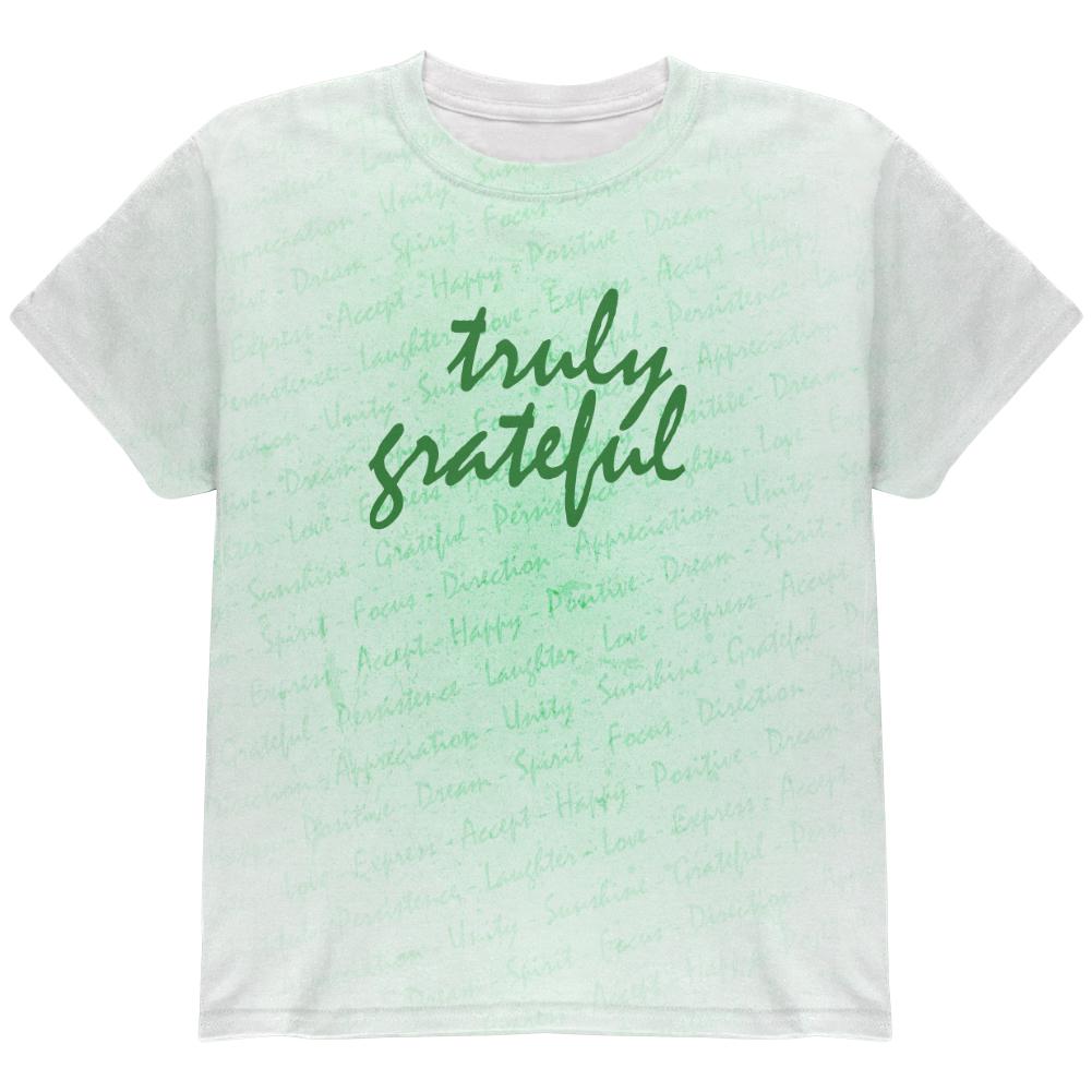 Inspirational Words Truly Grateful All Over Youth T Shirt Youth T-Shirts Old Glory LG Multi 