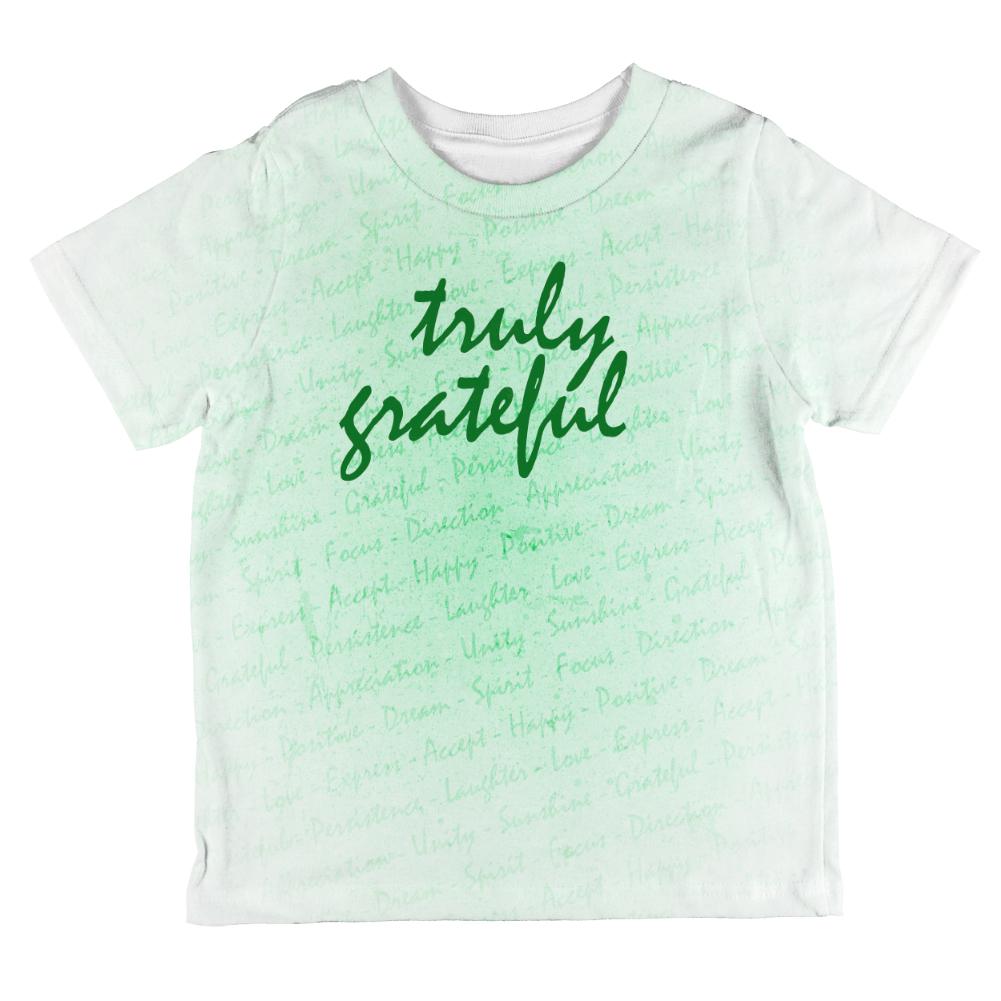 Inspirational Words Truly Grateful All Over Toddler T Shirt Toddler T-Shirts Old Glory 2T Multi 