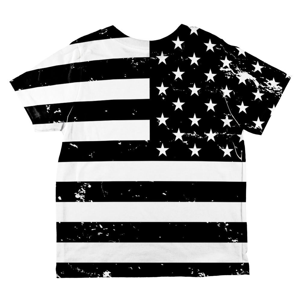 July 4th Black And White American Flag All Over Toddler T Shirt Toddler T-Shirts Old Glory   