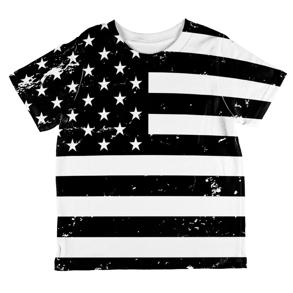 July 4th Black And White American Flag All Over Toddler T Shirt Toddler T-Shirts Old Glory 2T Multi 