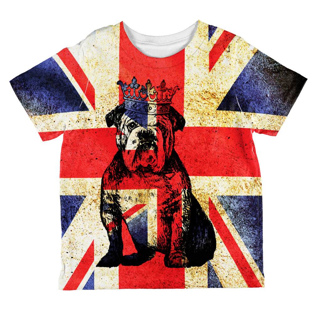 British Flag Bulldog Crown Grunge All Over Toddler T Shirt Toddler T-Shirts Old Glory 2T Multicolored 