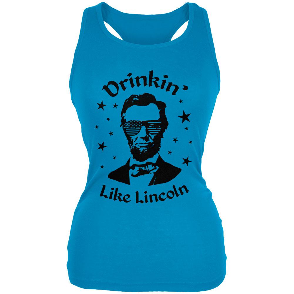 4th of July Drinkin' Like Lincoln Juniors Soft Tank Top Juniors Tank Tops Old Glory 2XL Turquoise 