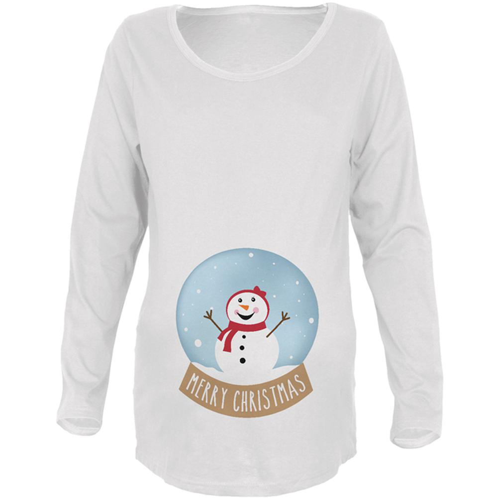 Merry Christmas Snow Globe Snowwoman Maternity Soft Long Sleeve T Shirt Long Sleeve T-Shirts Old Glory 2XL White 