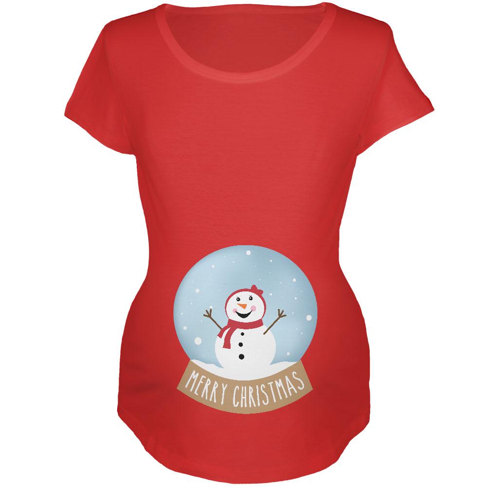 Merry Christmas Snow Globe Snowwoman Maternity Soft T Shirt Maternity T-Shirts Old Glory 2XL Red 