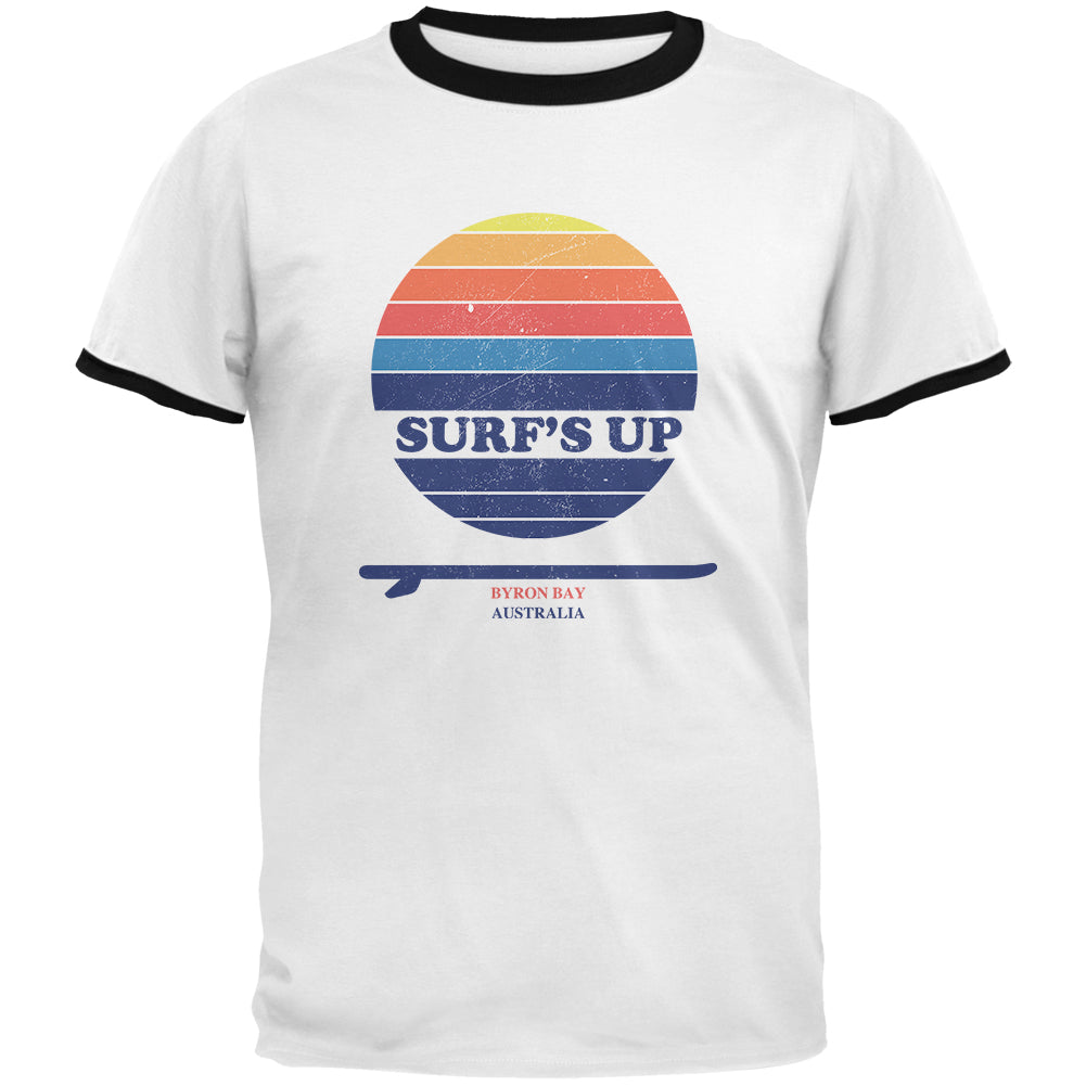 Surf's Up Byron Bay Australia Mens Ringer T Shirt Men's T-Shirts Old Glory 2XL White-Black 