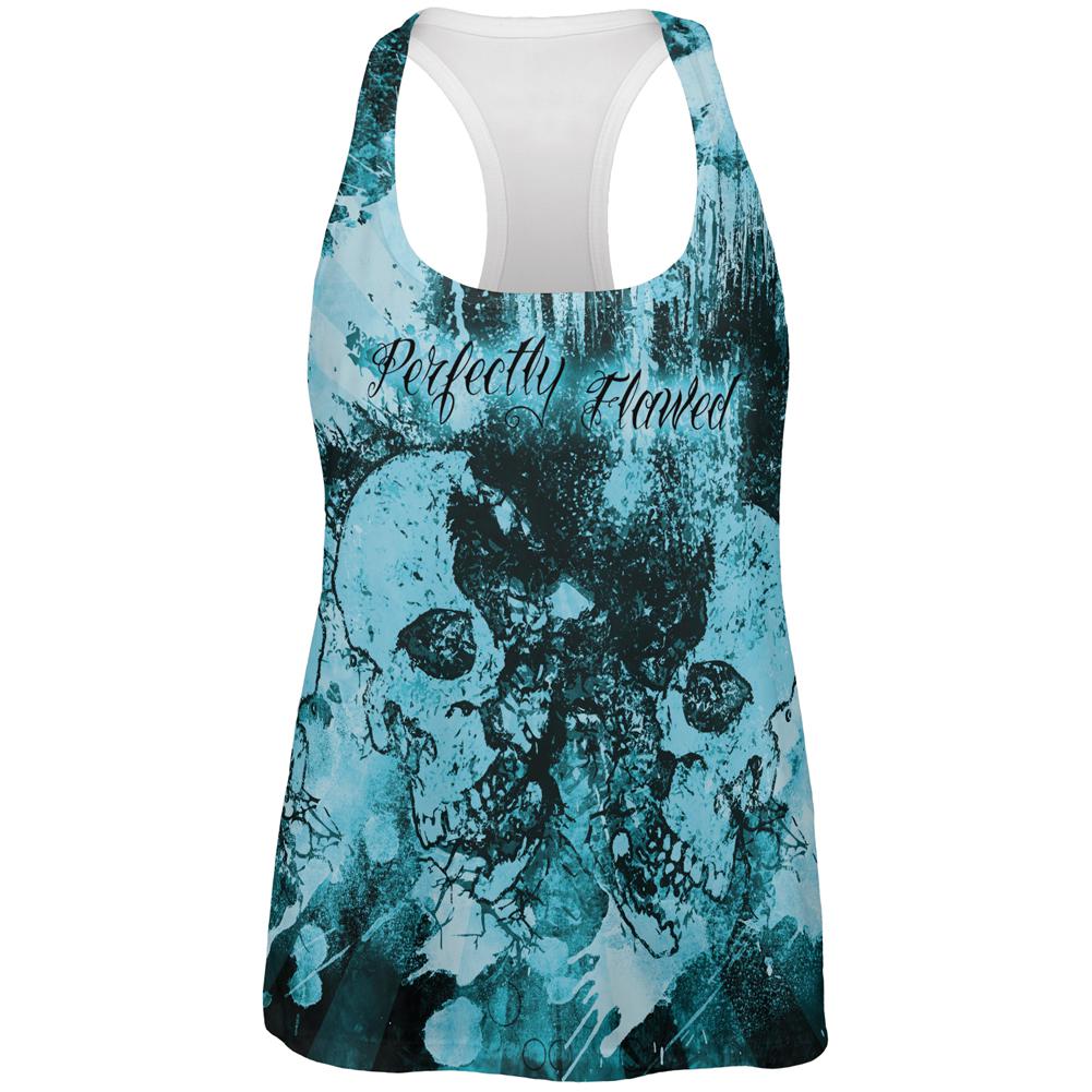 Perfectly Flawed Blue Dreaming Skulls All Over Womens Work Out Tank Top Women's Tank Tops Old Glory 2XL Multi 