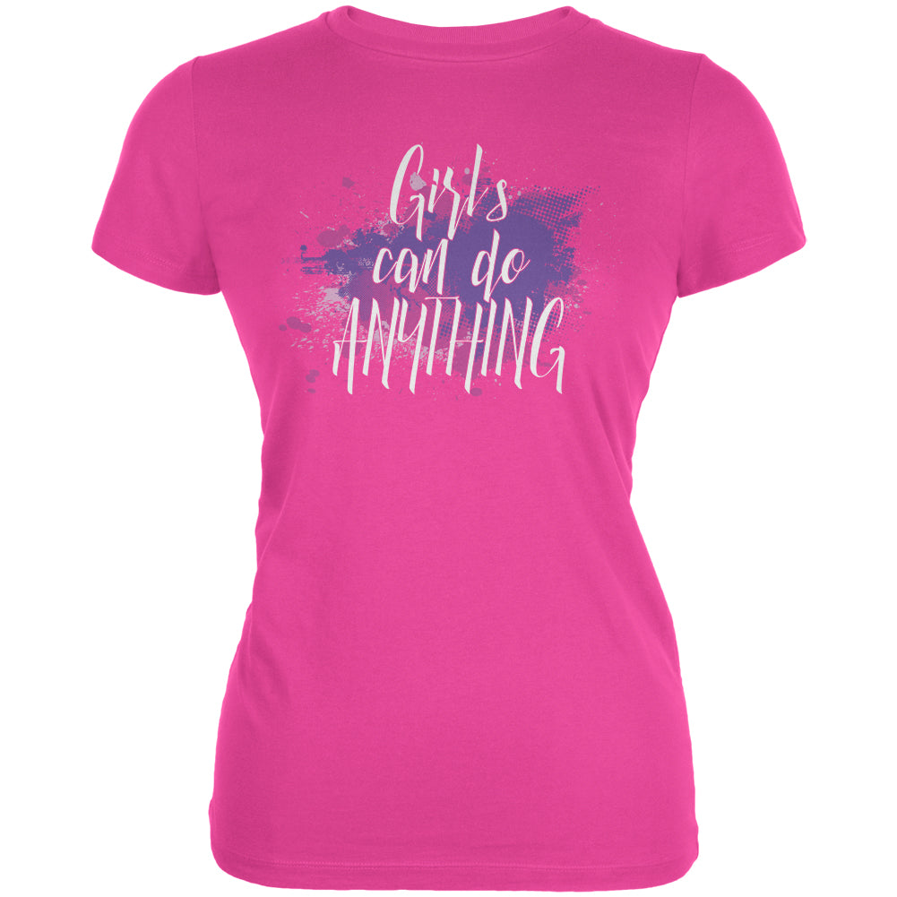 Girls Can Do Anything Girl Power Juniors Soft T Shirt Juniors T-Shirts Old Glory SM Hot Pink 