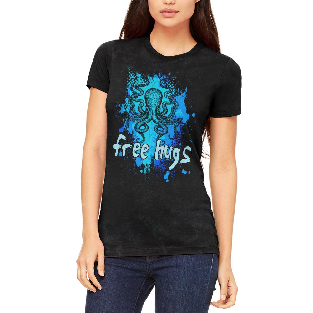 Kraken Octopus Free Hugs Funny Juniors Soft T Shirt Juniors T-Shirts Old Glory 2XL Charcoal Black Triblend 